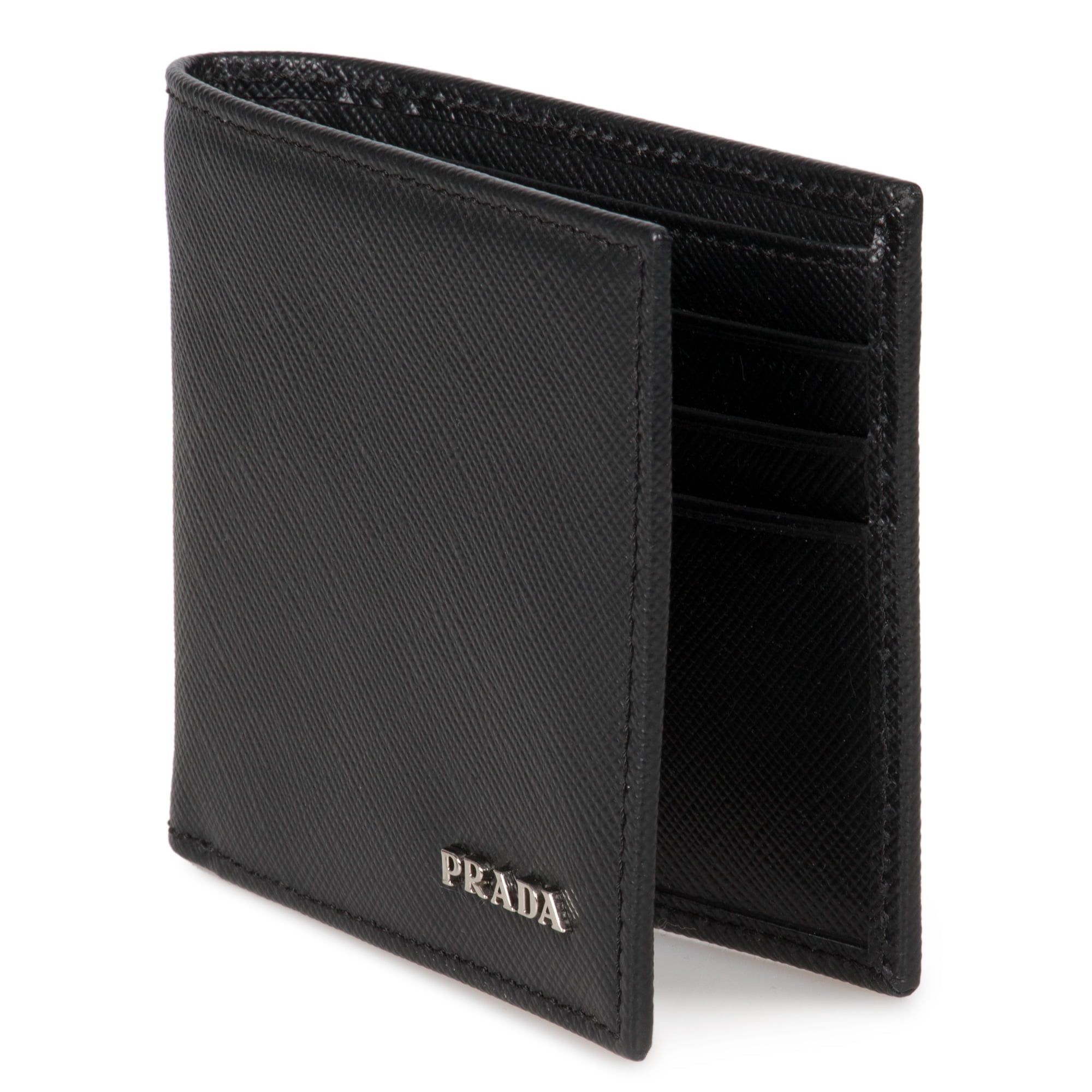 小物 PRADA RFID Saffiano leather wallet black Prada Black Saffiano Leather Compact Bifold Wallet
