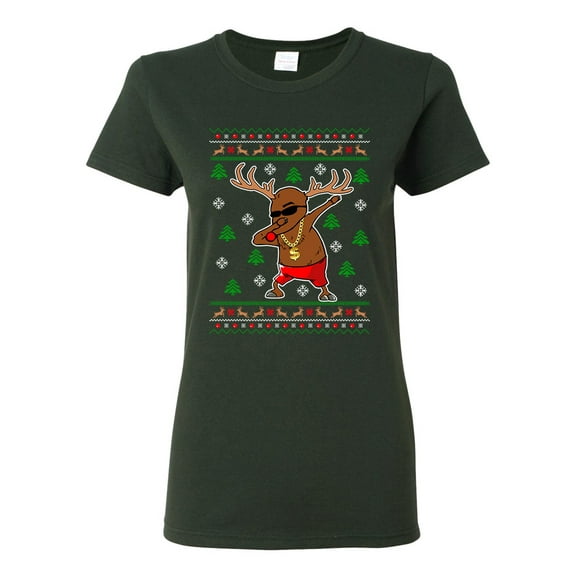Ladies Rudolph Gangsta Sleigh Reindeer Cool Ugly Christmas Funny DT T-Shirt Tee