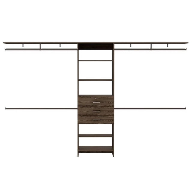 Tuhome Furniture Plego 69"W - 118"W Bedroom Closet System in Dark Walnut Cognac
