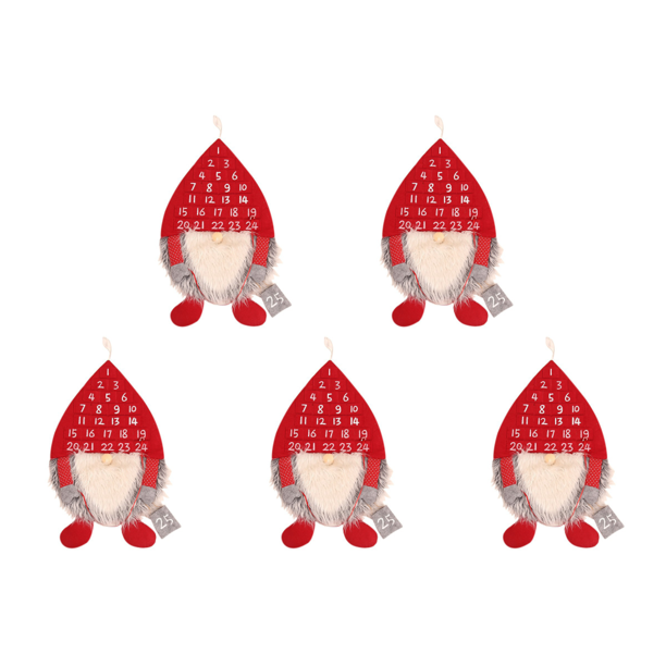 5uds. Calendario navideño de 24 días con bolsillos, tamaño perfecto para niños (rojo)