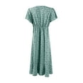 thumbnail image 5 of Dresses For Women 2025 Elegant Classy, Floral Wedding Guest Chiffon V Neck Short Sleeve Ruffle Tie Tunic Flowy Maxi Vacation Dress Leopard Maxi Womens Sundresses Romper Dresses (XXL, Green) ZMTing, 5 of 5
