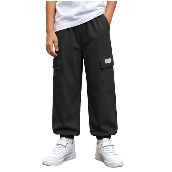 Tbopshirt Cargo Pants for Boys Size 5-15 Years Children's Elastic Waistband With Pockets Loose Ankle Pants Mid Size Outdoor Casual Work Pants