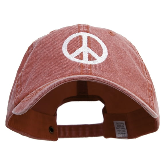 Peace Symbol Embroidered Big Size Washed Pigment Dyed Cap - Red XL-3XL