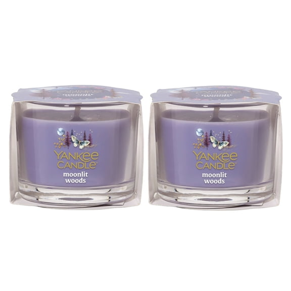 Yankee Candle Signature Votive Mini Candle Jar - Moonlit Woods Scent - Natural Soy Wax Blend Candle with Natural Fiber Wick, 1.3 OZ Glass Jar (Pack of 2)