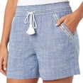 thumbnail image 4 of Briggs New York Women's Linen Blend Pull-On Summer Shorts with Pockets and Drawstring - Blue– Size: (L/Large), 4 of 4