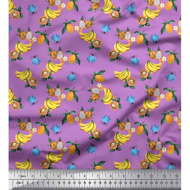 Soimoi Tissu Poly Georgette Violet Fleurs & Fruits Mix Imprimé Tissu au Mètre 52 Pouces de Large