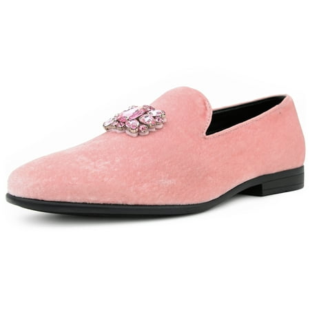 

Amali Mens Faux Velvet Tiago Slip on Smoking Loafer w/ Matching Jeweled Bit