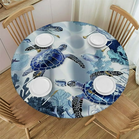 

Sheronv Sea Turtles and Corals Round Table Cover Stain Resistant Washable Indoor Outdoor Tablecloth Kitchen Dining Wedding Parties Full Width Single-Sided Printing 100% Polyester Fiber 31-35