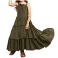 thumbnail image 1 of MEZZALL Robe de Fête Unie pour Filles, Manches Courtes, Ourlet Irrégulier, Robe de Princesse, Vêtements Respirants, Vert Armée, 3-4 Ans, 1 of 4