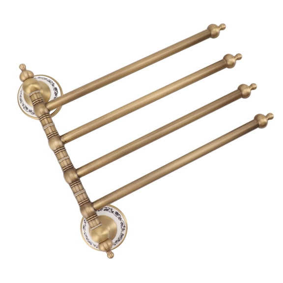 Wall-Mounted Antique Brass 4-Rod Swivel Towel Rack for Bathroom