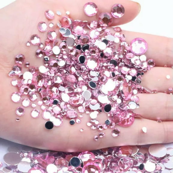 EOEMY 1300Pcs Mixed Size 3mm-10mm Acrylic Round Diamond Flatback Rhinestone Gems-Pink