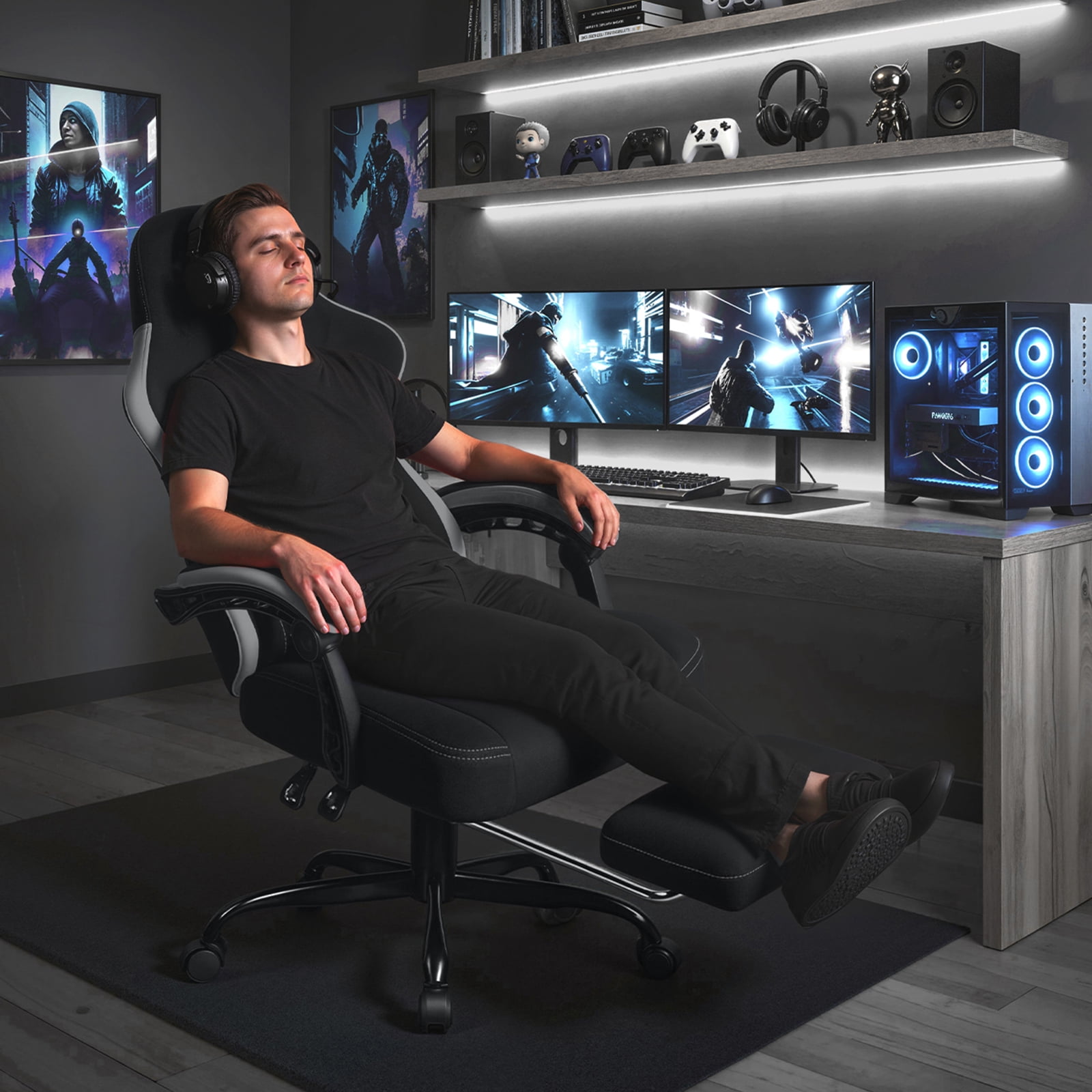 Waleaf Video Game Chairs with footrest,Gamer Chair for Adults,Big and Tall Chair, 400lb Capacity, Racing Style Computer Chair with Ergonomic Lumbar Support, Gaming Chairs for Teens