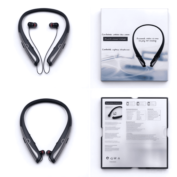 Neckband Bluetooth Headphone, Sweat Resistant Noise Cancelling Stereo Headphones and Retractable Headset Wireless Sports Earbuds for Music, Conference, Sports, Black