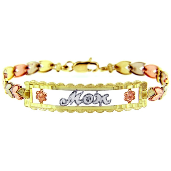 TRI-COLOR GOLD BRACELET - THE MOM DIAMOND CUT BRACELET :  10K