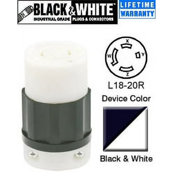 Leviton 2443 Connector Locking Blade L18-20R 20A 120/208V 3PY 4P4W Non-Grounding - Black-White