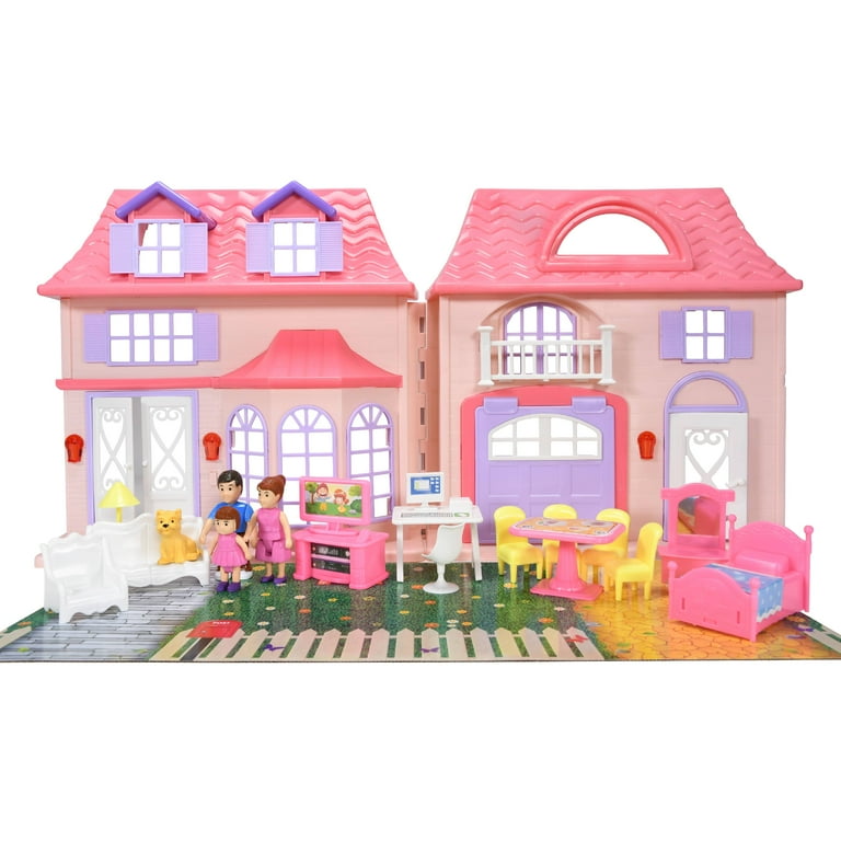 Boley Pretend Play Collapsible Dollhouse with 21 Play Pieces