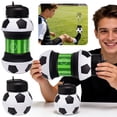 thumbnail image 2 of Collapsible Silicone Soccer Ball Water Bottle, 18 Oz BPA Free Leak Proof Sport Drink With Clip, Portable For Travel Gym Circle Water Bottle (Black, 18 Oz), 2 of 9