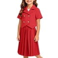 thumbnail image 5 of Girls' 2-Piece Double Breasted Top & Pleated Skirt School Outfit, ideal for daily classes, performances and formal campus themed events, 2-9 Years, 5 of 5