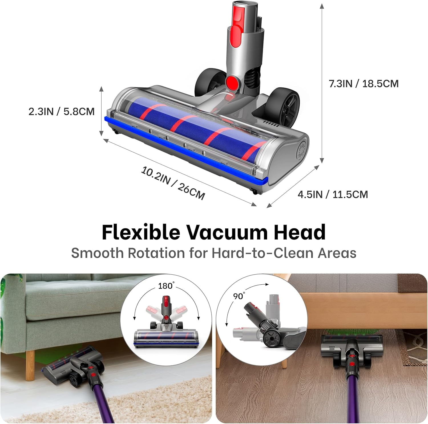 2 brush vacuum cleaner heads with four green LED lights, compatible with V7/V8/V10/V11/V15, quick release electric brush roller, suitable for anti tangling on hard floors and fluffy carpets
