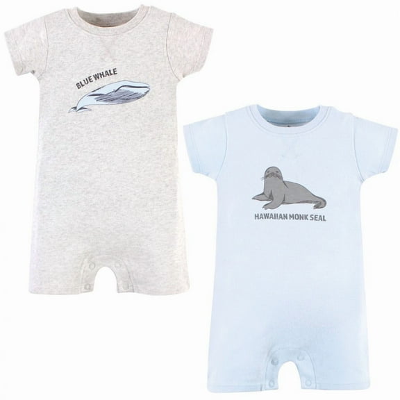 Touched by Nature Unisex Baby Organic Cotton Rompers, Endangered Seal, 0-3 Months