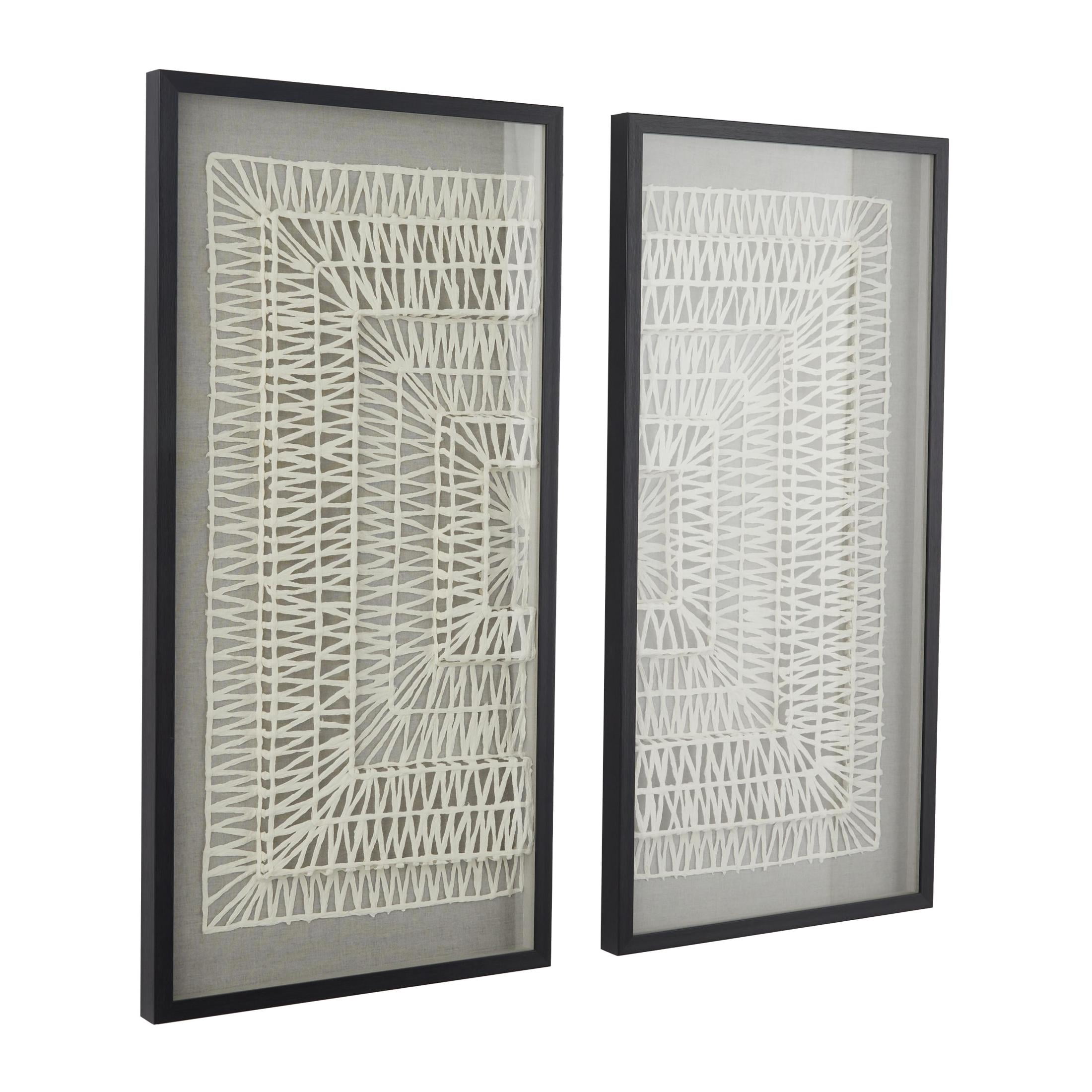 20"W, 39"H White Geometric Handmade 3D Origami Shadow Box with Black Frame, by DecMode (2 Count)