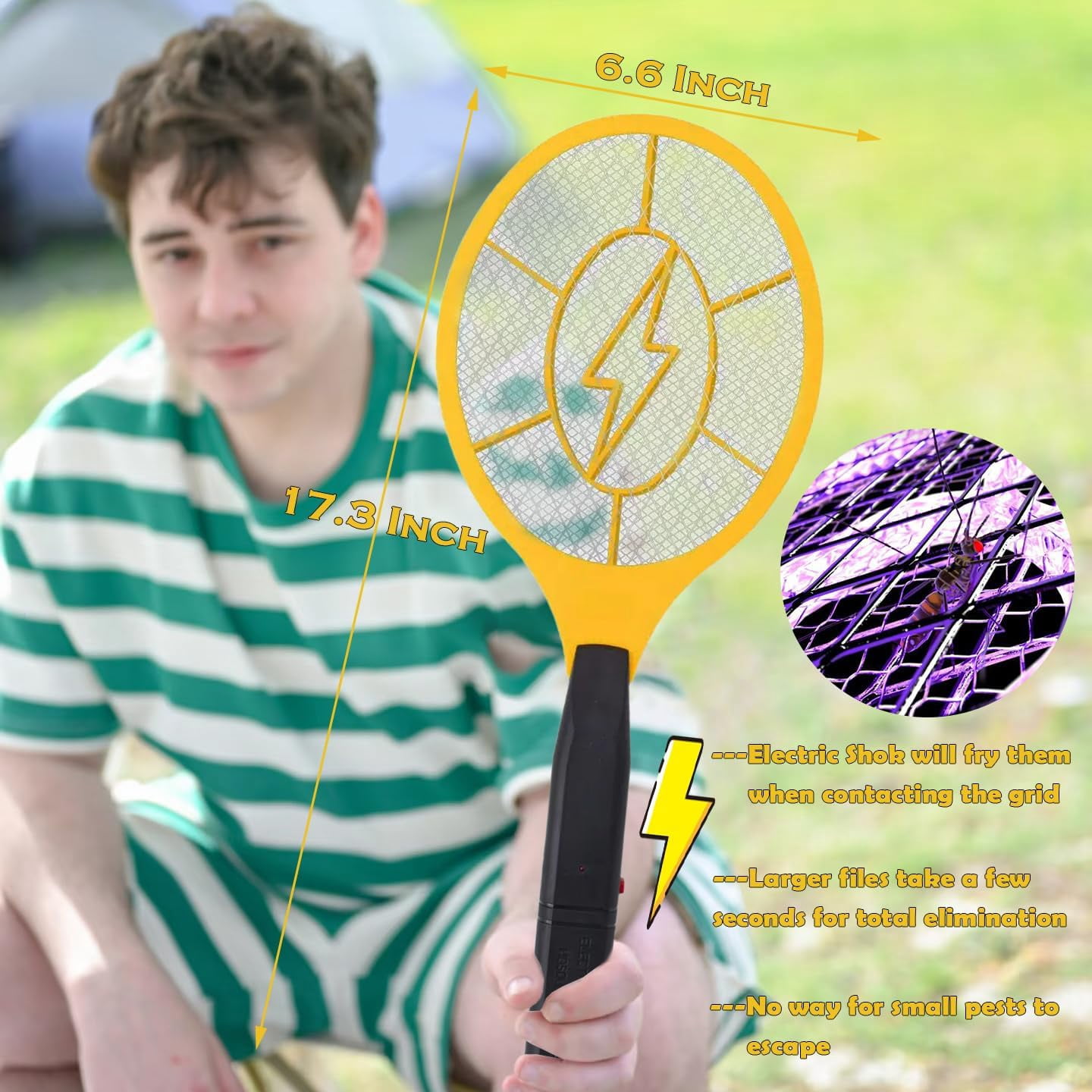 2 Pack Electric Fly Swatter, Handheld Bug Zapper Racket for Outdoor & Indoor, Tennis Mosquito Racket for Insect Battery Powered