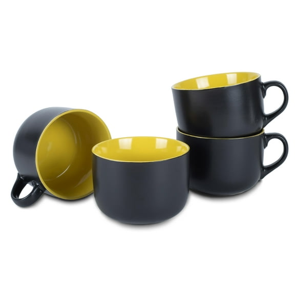 Elanze Designs Color Pop Yellow 24 ounce Glossy Ceramic Jumbo Mugs Set of 4