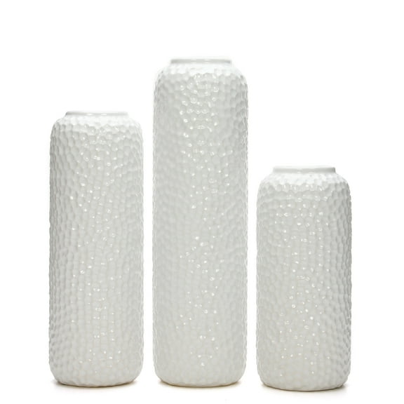 Hosley Set of 3 White Ceramic Honeycomb Vase Tall 12 Inch Medium 10 Inch Short 8 Inch High Each