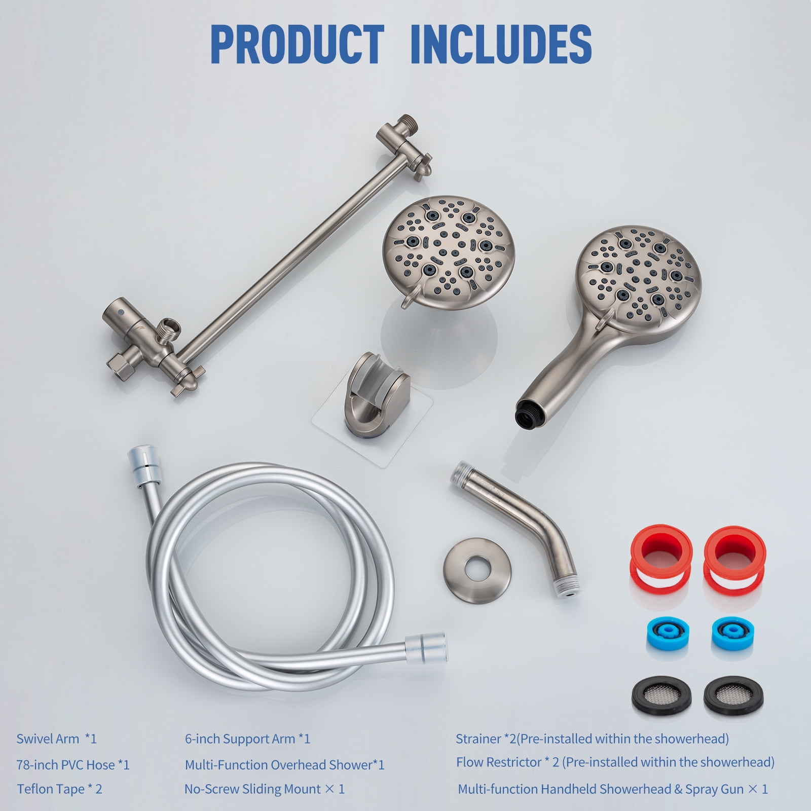 Joyrain Multi-angle adjustable showerhead& Handheld High-pressure 8 Spray Modes Shower Head, Rain Shower Combination with Straight Adjustable Extension Arm