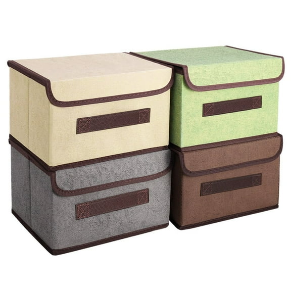Topekada 4 Pack Fabric Storage Bins with Lid & Handles, 10.47" x 7.48" x 6.22" Large Foldable Storage Basket with Handles, Stackable for Clothes, Shelf, Office
