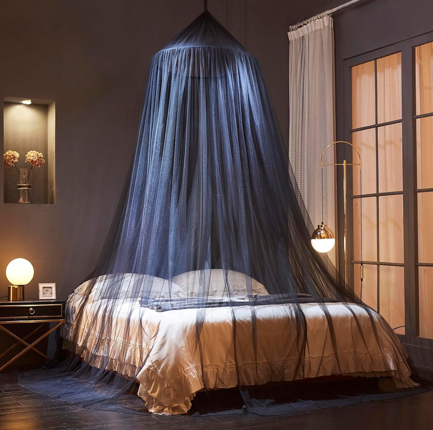 Bed Canopy Mosquito Net for Bed, Curtains, Dome Netting Tent, Indoor Outdoor, Black, Full Size