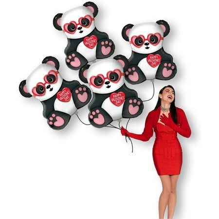 PMU 4 Pieces 32 Inches Valentine's Day Balloons, Giant Panda Balloons ,Love Balloons For Special Events, Photo Props Party Decoration and Accessories (4/Pkg)