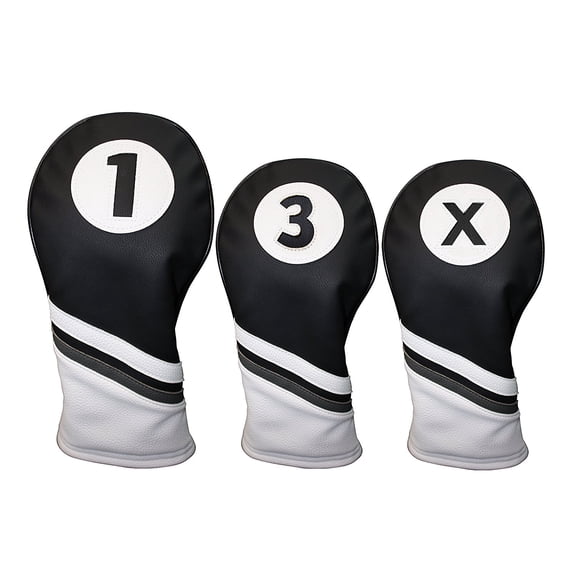 Golf Headcovers Black and White Leather Style 1, 3, X Driver and Fairway Head Covers Fits 460cc Drivers