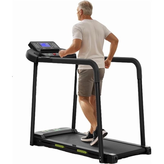 Walking Treadmill for Senior with Long Handrails, Folding Treadmill for 300lbs Capacity, Home Recovery Fitness Exercise Machine with Heart Rate Monitor, Large LED Display