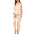 thumbnail image 2 of INSPIRE CHIC Women's Satin Lounge Set Long Sleeve Button Down Shirts with Pants Silky Pajamas L Light Champagne, 2 of 7