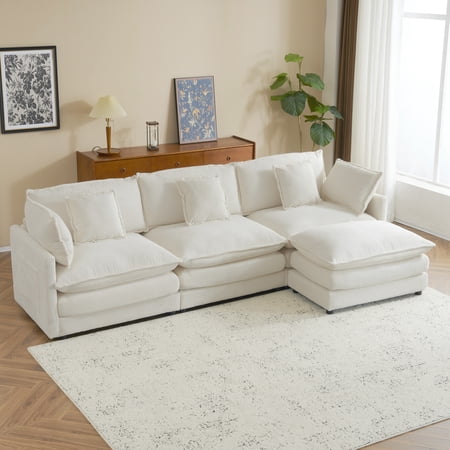 Euroco 112.6" Modern Sofa Modular Sofa Couch Upholstered Corduroy L-Shape Sectional Sofa with Side Storage Pockets for Living Room