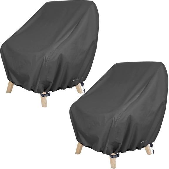 Patio Chair Cover - Outdoor Lounge Deep Seat Single Lawn Chair Cover 2 Pack Fits Up to 28W x 30D x 32H inches, Black