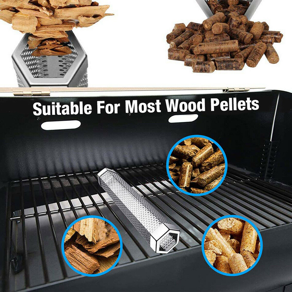 Pellet Smoker Tube, 12" Stainless Steel BBQ Wood Pellet Tube Smoker for Cold/Hot Smoking,for Any Grill or Smoker - image 4 of 7