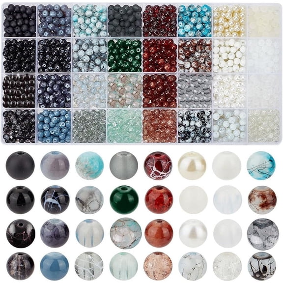 1920pcs 6mm Round Glass Beads for Jewelry Making 32 Styles Multi-colored Mixed Color