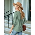 thumbnail image 6 of Blouses for Women Dressy Casual 3/4 Length Sleeve Womens Tops V Neck T Shirts with Roll Up Sleeve Dark Green S, 6 of 8