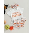 thumbnail image 3 of Wassery Baby Boys Girls Halloween Outfit Infant Summer 3Pcs Clothes Set Short Sleeve Round Neck Tassel T-Shirt Tops + Pumpkin Shorts + Bow Headband 0-24 Months, 3 of 9