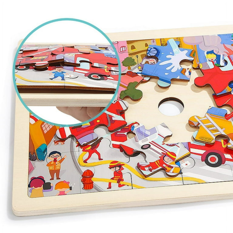 TOP BRIGHT 24 Pieces Puzzles for Kids Ages 3-8 Fire Rescue Wooden Puzzle