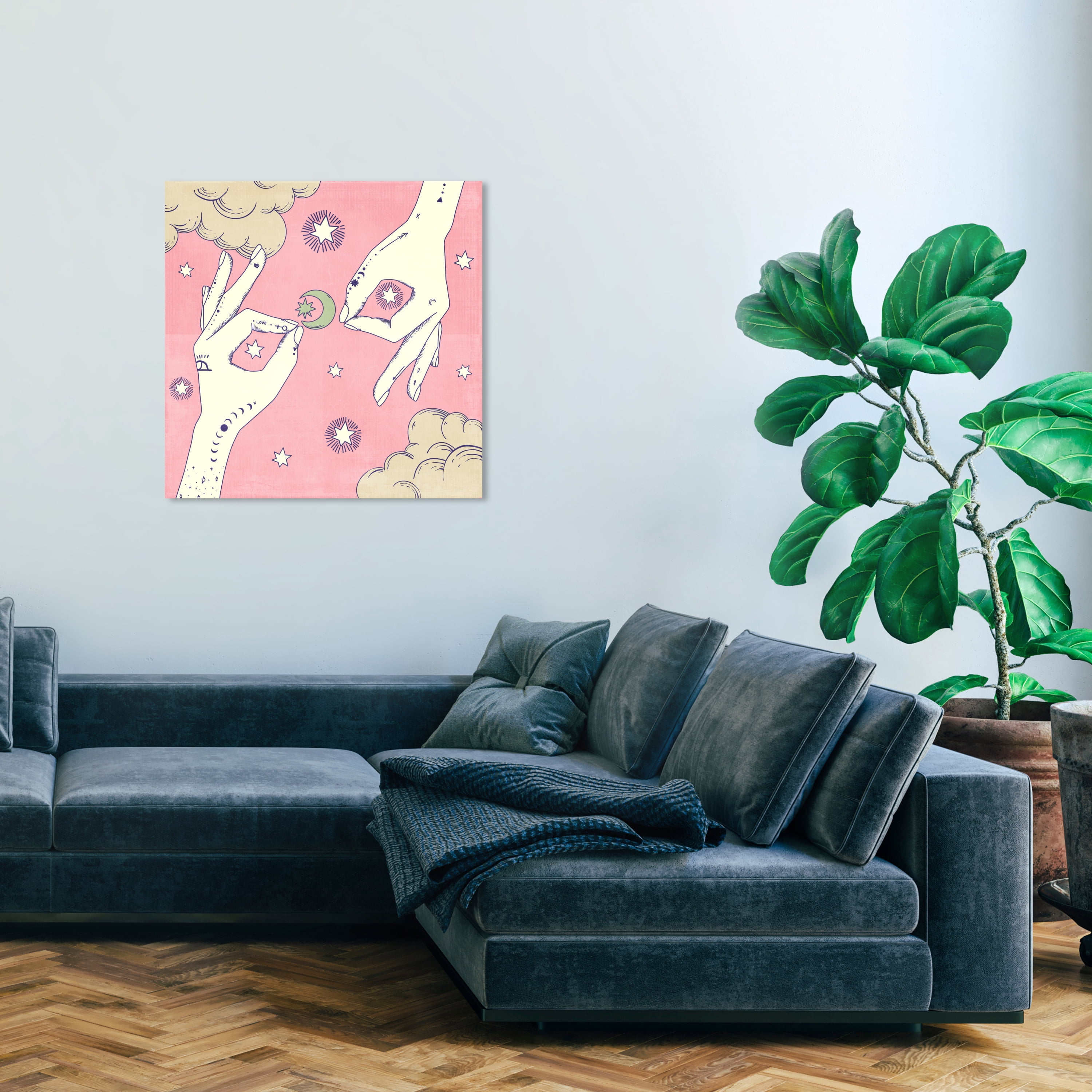 Wynwood Studio Canvas Lunar Hand Sign Blush Spiritual and Religious Astrology Wall Art Canvas Print Pink Light Brown 30x30