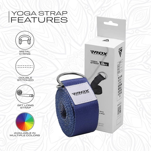 RDX Sangle de Yoga 8 Pieds avec Boucle en D, Ceintures Réglables en Polyester Coton Durable pour s'Étirer P, F16