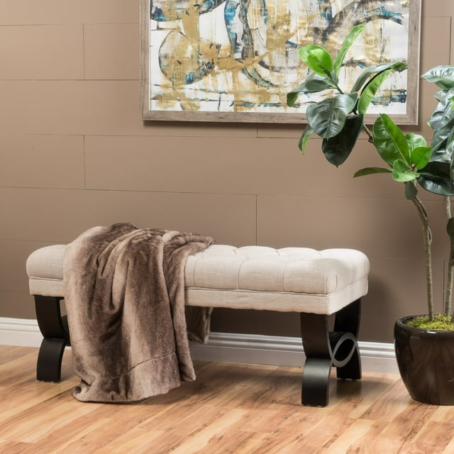 Banc Pouf en Tissu Beige Clair Touffeté Reddington