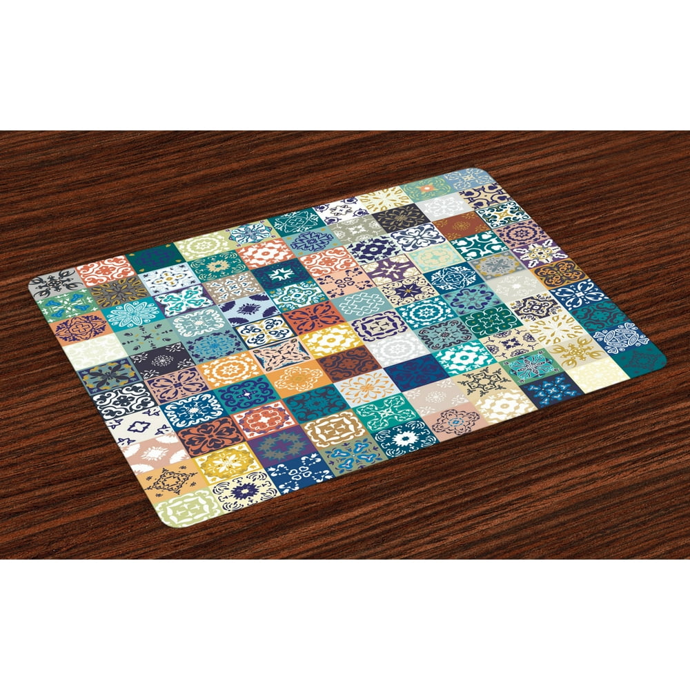 Moroccan Placemats Set of 4 Patchwork Pattern with Different Colorful