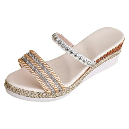 

Sandals Women Ladies Summer Casual Colour Blocking Soft Leather Woven Straw Bottom Thick Bottom Slope Heel Large Size Sandals Slippers Orthopedic Sandals for Women(Color:White Size:US 9)