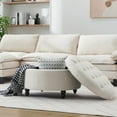 thumbnail image 4 of 30-Inch Round Storage Ottoman,Modern Button Circle Storage Coffee Table with Removable Lid Top,Upholstered Large Footrest Stool for Bedroom,Living Room,Ivory, 4 of 16