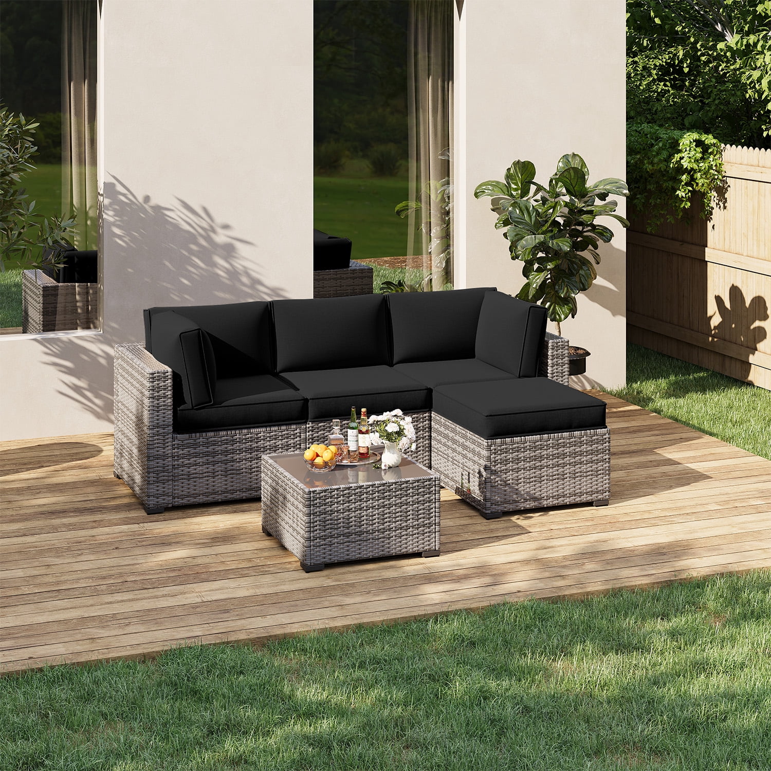 Clouddwell 9-Piece Outdoor Cushion Set for 4-Seat Wicker Sectional - Waterproof, High-Resilience Foam (Black)