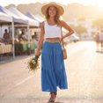 thumbnail image 5 of Linen Skirts for Women Casual Flowy Tiered Maxi Skirt Comfy Vintage Beach Travel High Waisted Boho Skirt with Belt L, 5 of 8